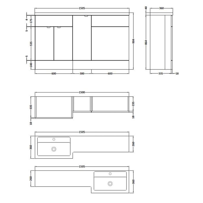 Dezine 1500mm Gloss White Left Hand Pack