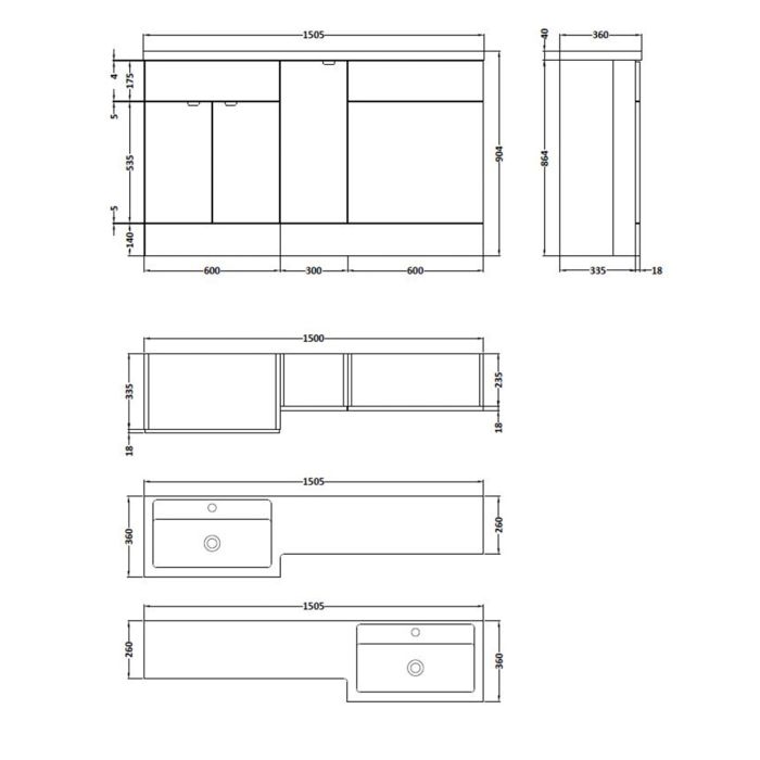 Dezine 1500mm Gloss White Right Hand Pack