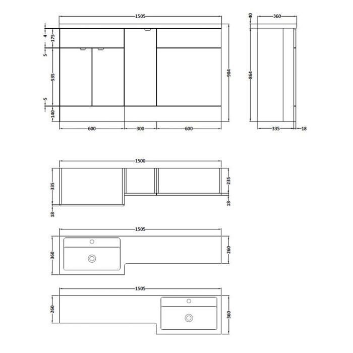 Dezine 1500mm Grey Woodgrain Right Hand Pack