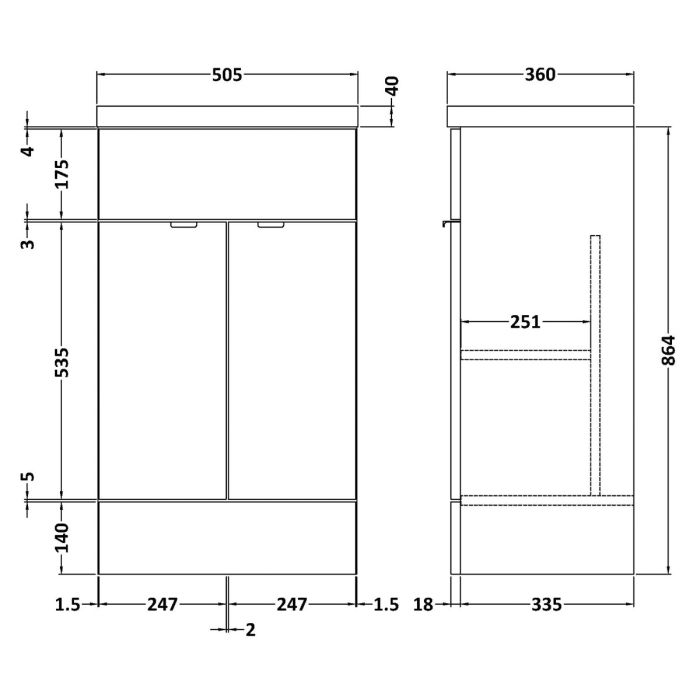 Dezine Sheaf 500mm Full Depth Gloss White Vanity Unit