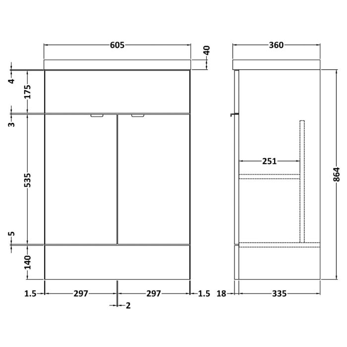 Dezine Sheaf 600mm Full Depth Gloss White Vanity Unit