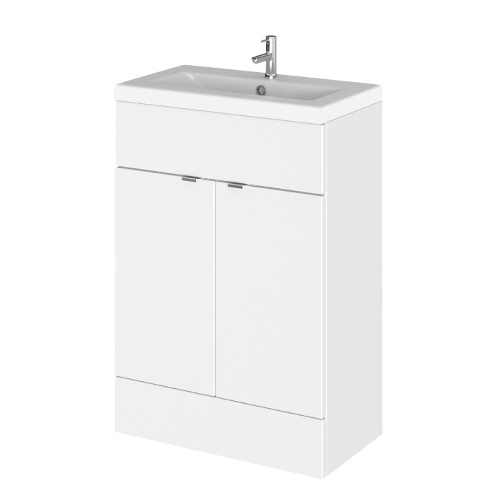 Dezine Sheaf 600mm Full Depth Gloss White Vanity Unit