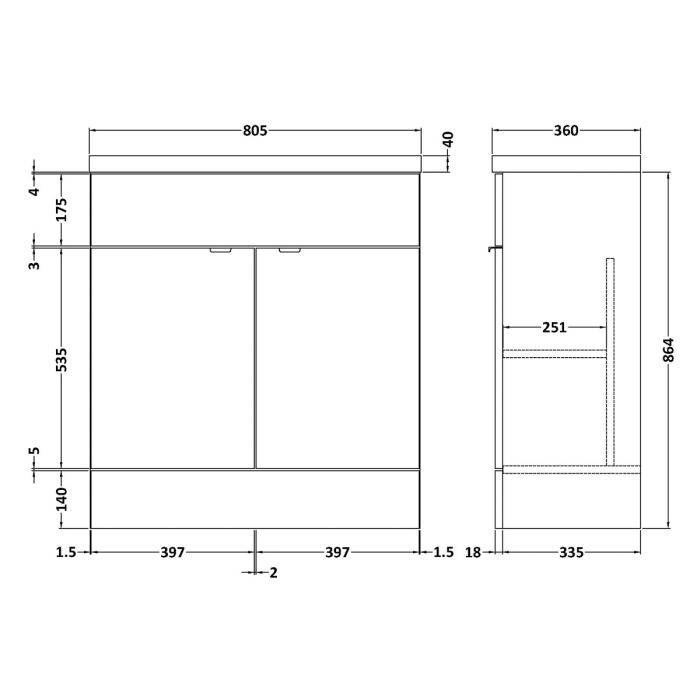 Dezine Sheaf 800mm Full Depth Gloss White Vanity Unit