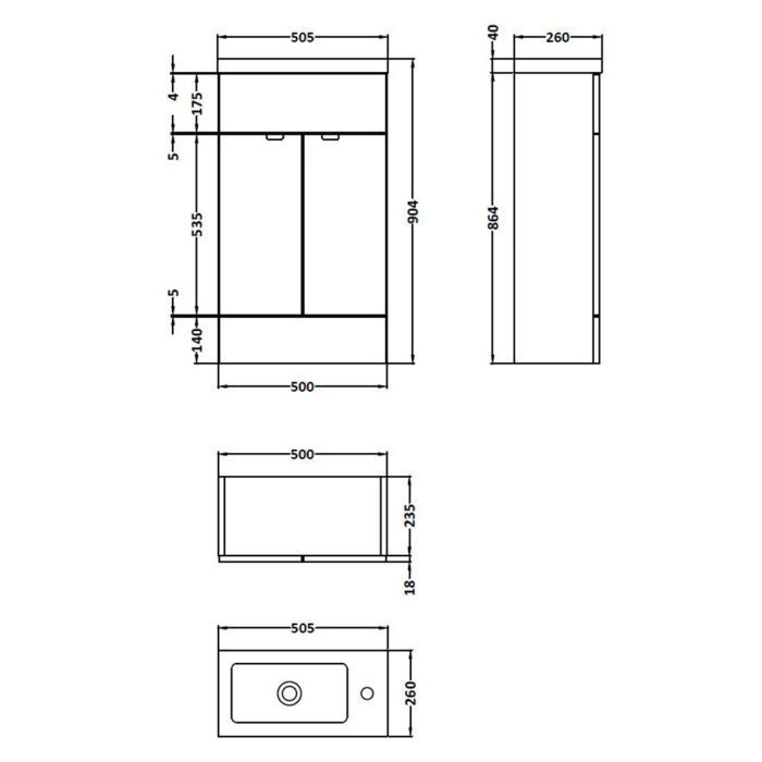 Dezine Sheaf 500mm Nithline Gloss White Vanity Unit