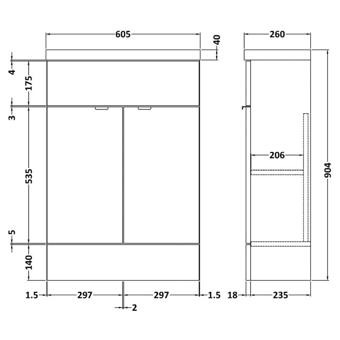 Dezine Sheaf 600mm Nithline Gloss White Vanity Unit