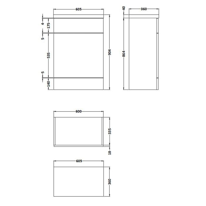 Dezine Sheaf 600mm Full Depth Gloss White WC Unit with Top