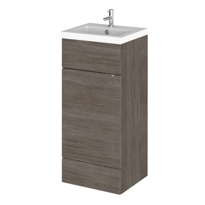 Dezine Sheaf 400mm Full Depth Grey Woodgrain Vanity Unit & Basin