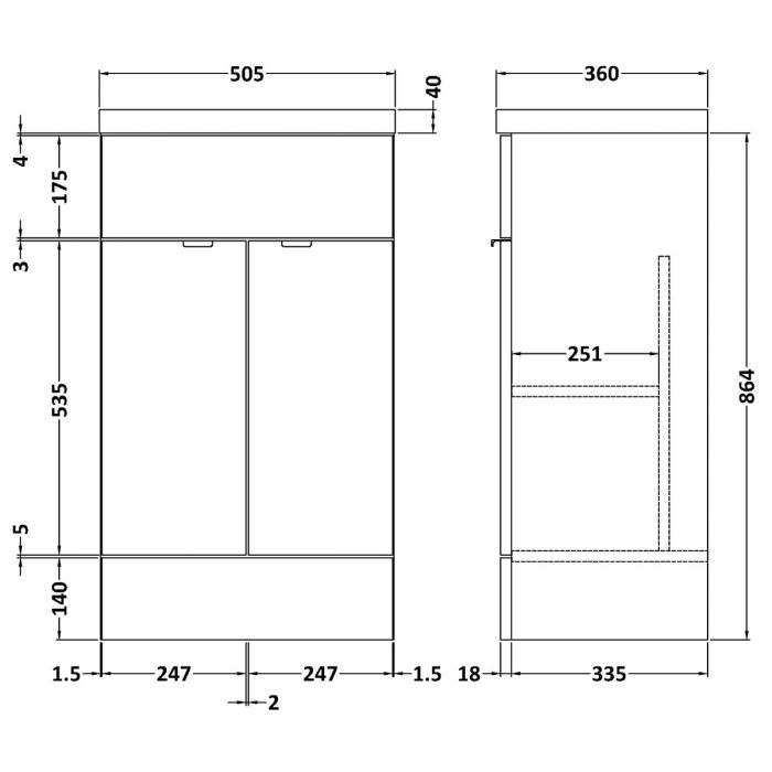 Dezine Sheaf 500mm Full Depth Grey Woodgrain Vanity Unit