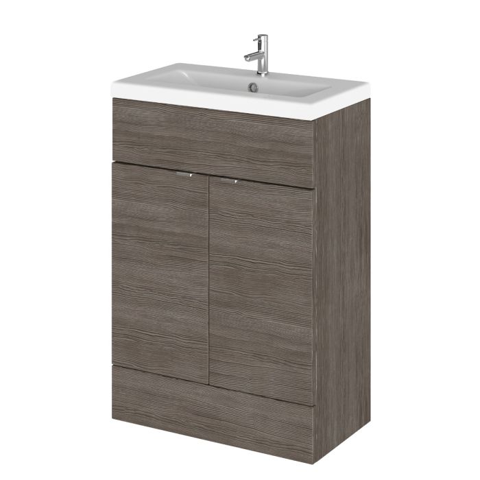 Dezine Sheaf 600mm Full Depth Grey Woodgrain Vanity Unit