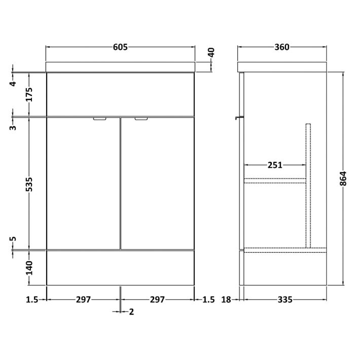 Dezine Sheaf 600mm Full Depth Grey Woodgrain Vanity Unit