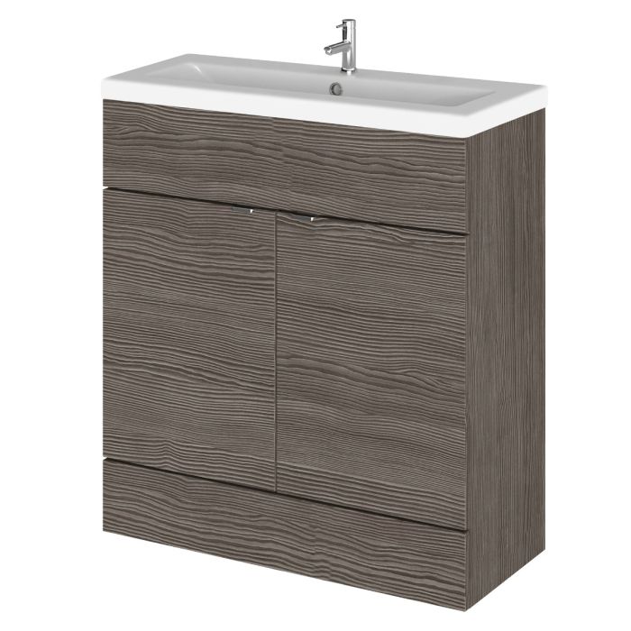 Dezine Sheaf 800mm Full Depth Grey Woodgrain Vanity Unit