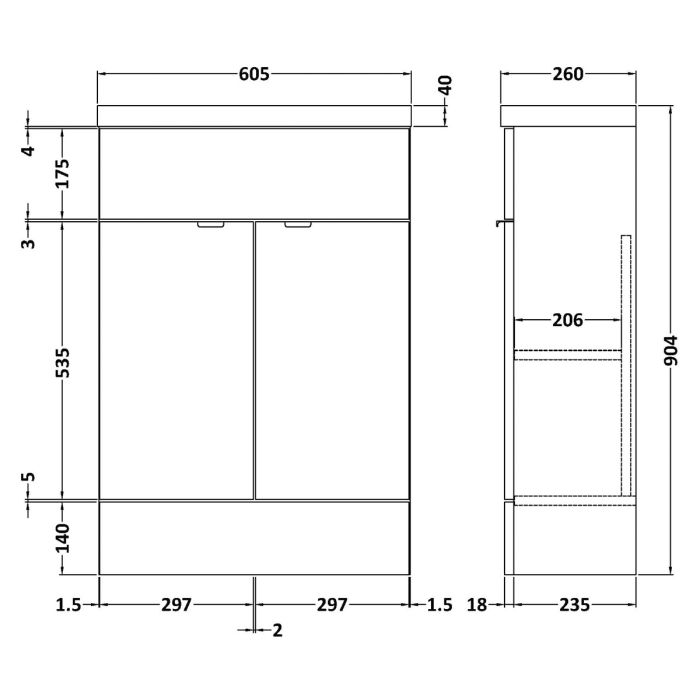 Dezine Sheaf 600mm Nithline Grey Woodgrain Vanity Unit