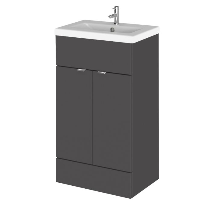 Dezine Sheaf 500mm Full Depth Gloss Grey Vanity Unit