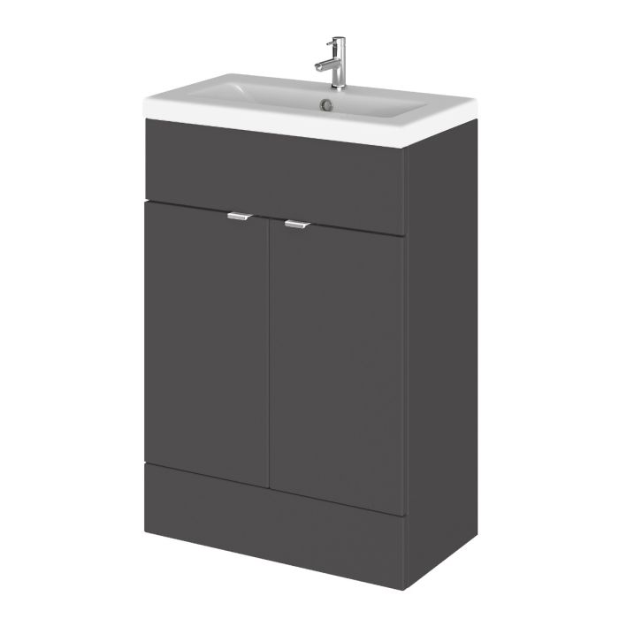 Dezine Sheaf 600mm Full Depth Gloss Grey Vanity Unit