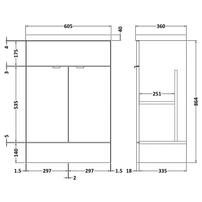 Dezine Sheaf 600mm Full Depth Gloss Grey Vanity Unit