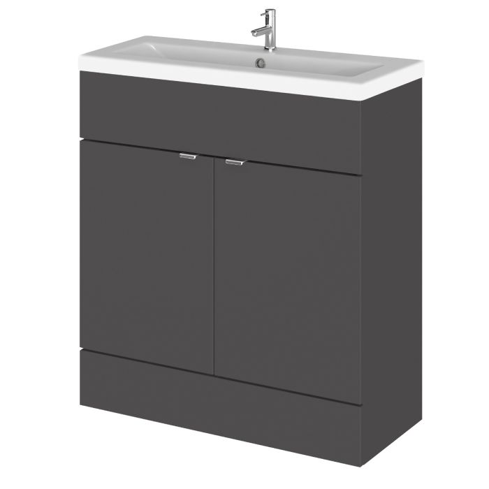 Dezine Sheaf 800mm Full Depth Gloss Grey Vanity Unit