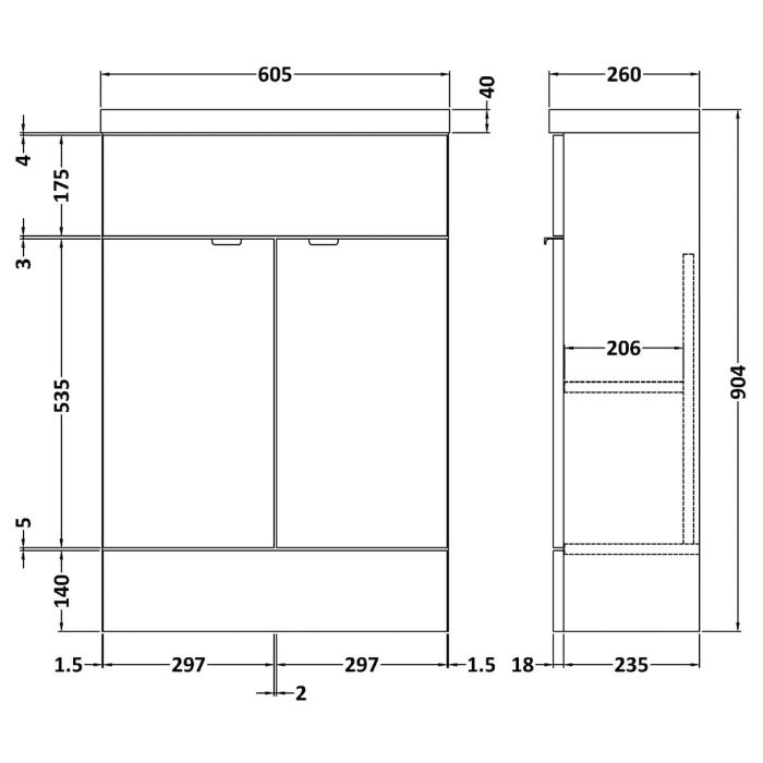 Dezine Sheaf 600mm Nithline Gloss Grey Vanity Unit