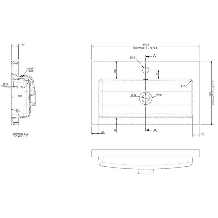 Dezine Sheaf 600mm Full Depth Basin