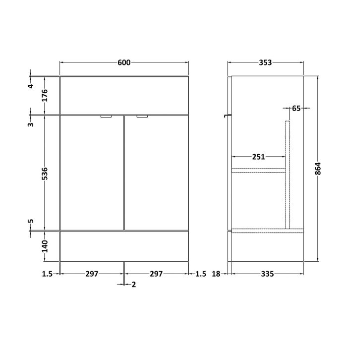 Dezine Sheaf 600mm Full Depth White Vanity Unit