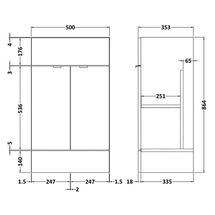 Dezine Sheaf 500mm Full Depth White Vanity Unit