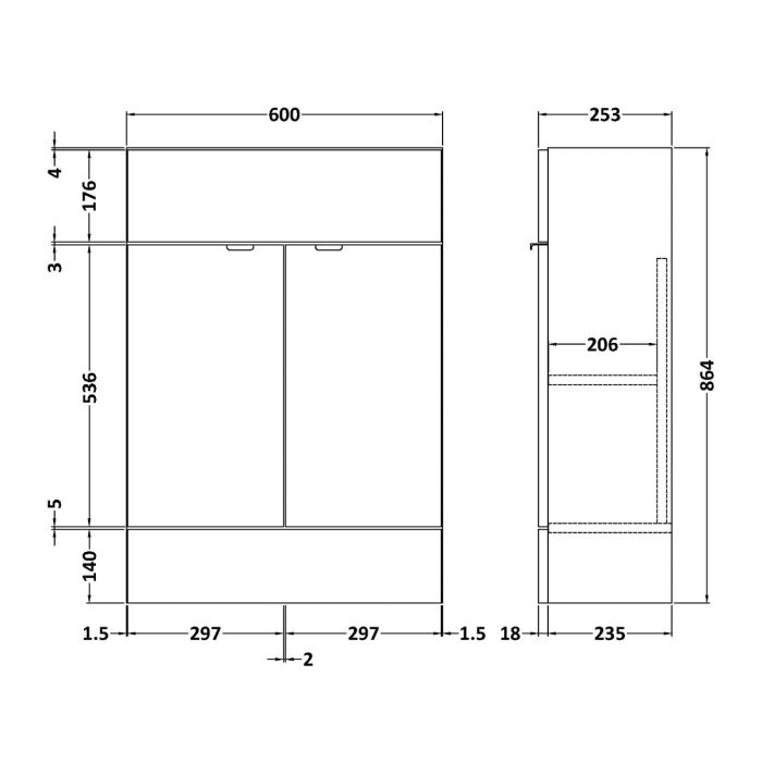 Dezine Sheaf 600mm Nithline Grey Vanity Unit