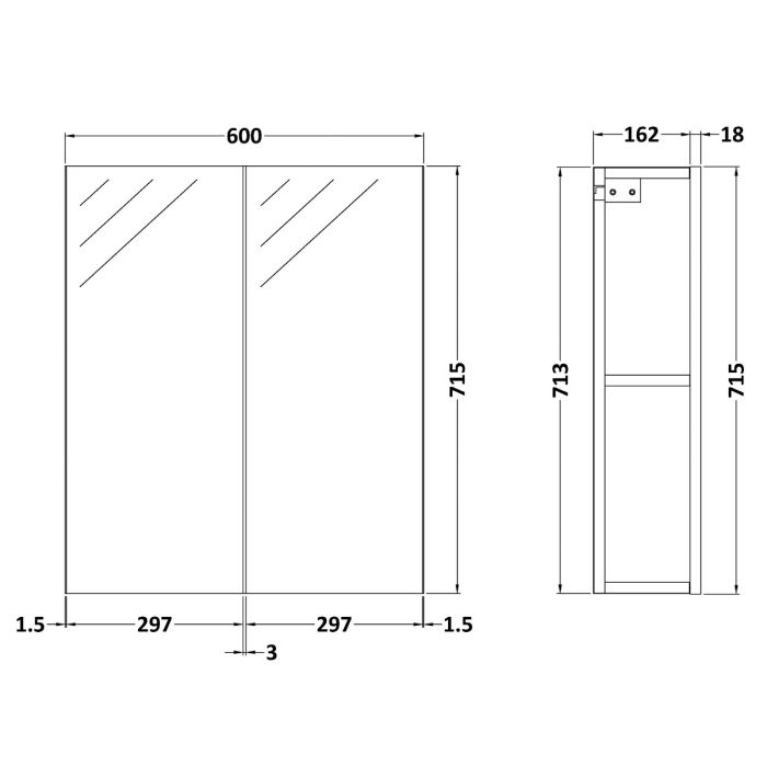 Dezine Sheaf 600mm Nithline White Double Door Mirror Unit