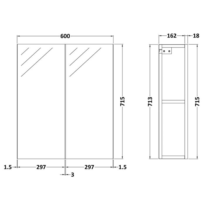 Dezine Sheaf 600mm Nithline Grey Double Door Mirror Unit