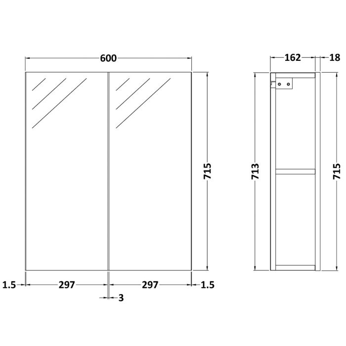 Dezine Sheaf 600mm Nithline Black Double Door Mirror Unit