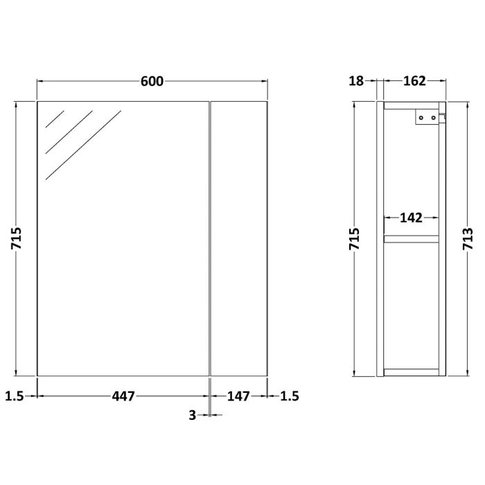 Dezine Sheaf 600mm Nithline D'ft Wood Sngl Door Mirror Uni