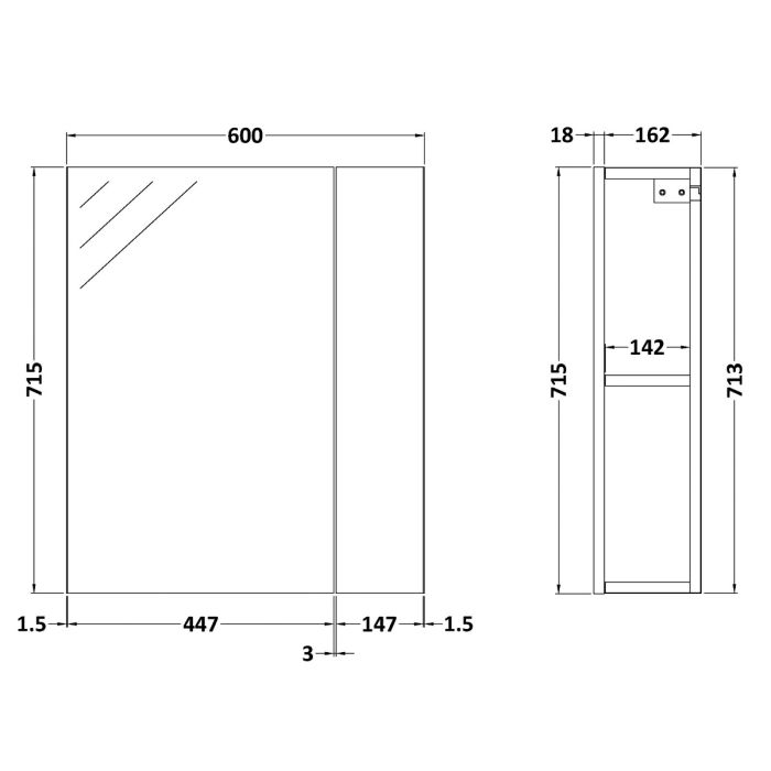 Dezine Sheaf 600mm Nithline Black Single Door Mirror Unit