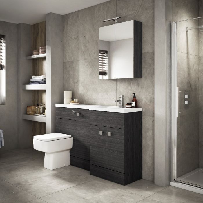 Dezine Sheaf 600mm Full Depth Grey Gloss Vanity Unit