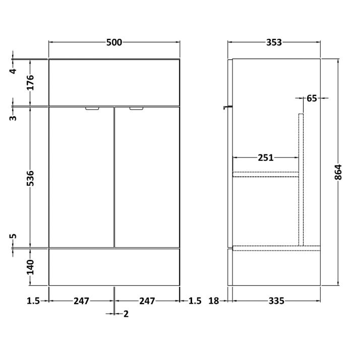 Dezine Sheaf 500mm Full Depth Grey Gloss Vanity Unit