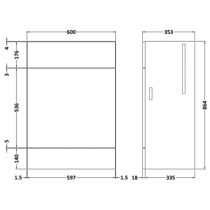 Dezine Sheaf 600mm Full Depth Grey Gloss WC Unit