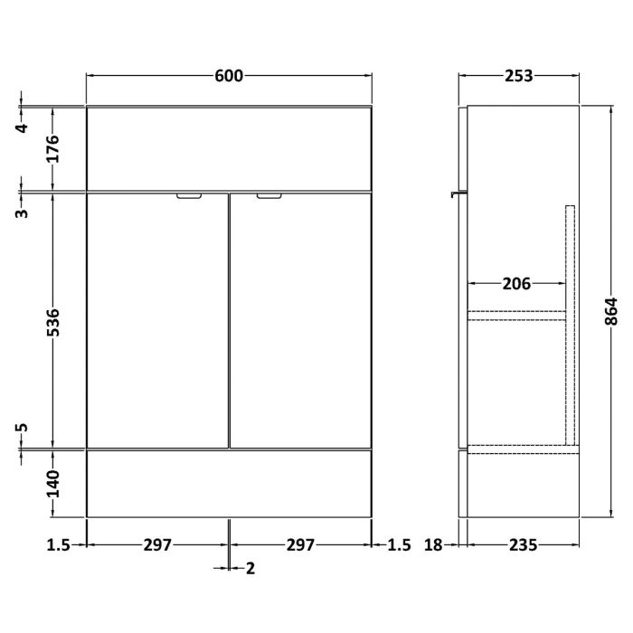 Dezine Sheaf 600mm Nithline Grey Gloss Vanity Unit