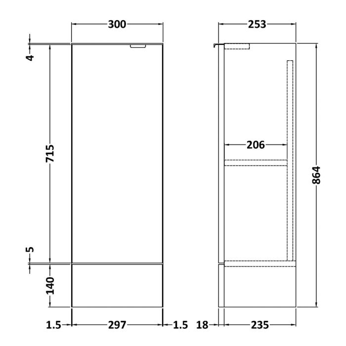 Dezine Sheaf 300mm Nithline Grey Gloss Base Unit