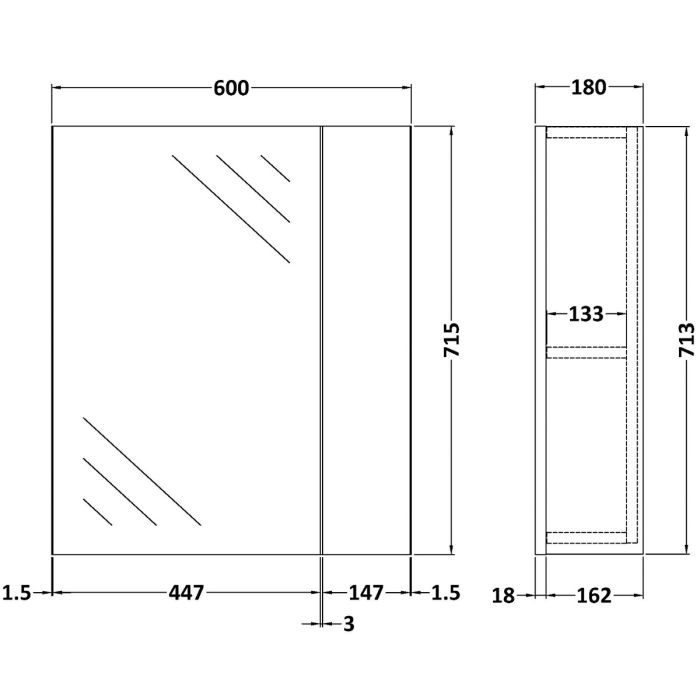 Dezine Sheaf 600mm Nithline Grey Gloss Single Door Mirror Unit