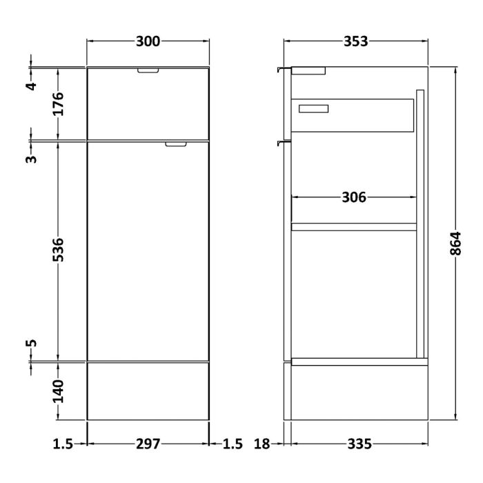 Dezine Sheaf 300mm Full Depth White Base Unit with Top Drawer