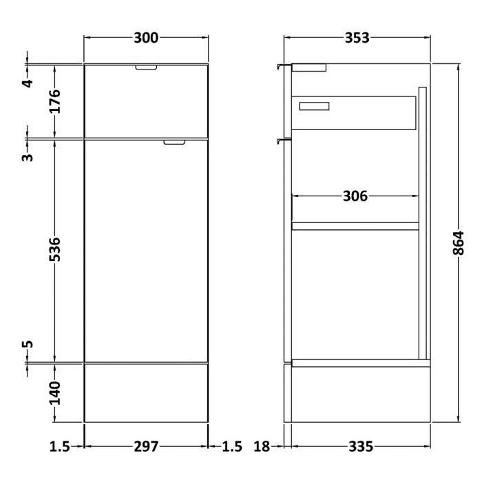 Dezine Sheaf 300mm Full Depth Grey Gloss Base Unit with Top Drawer