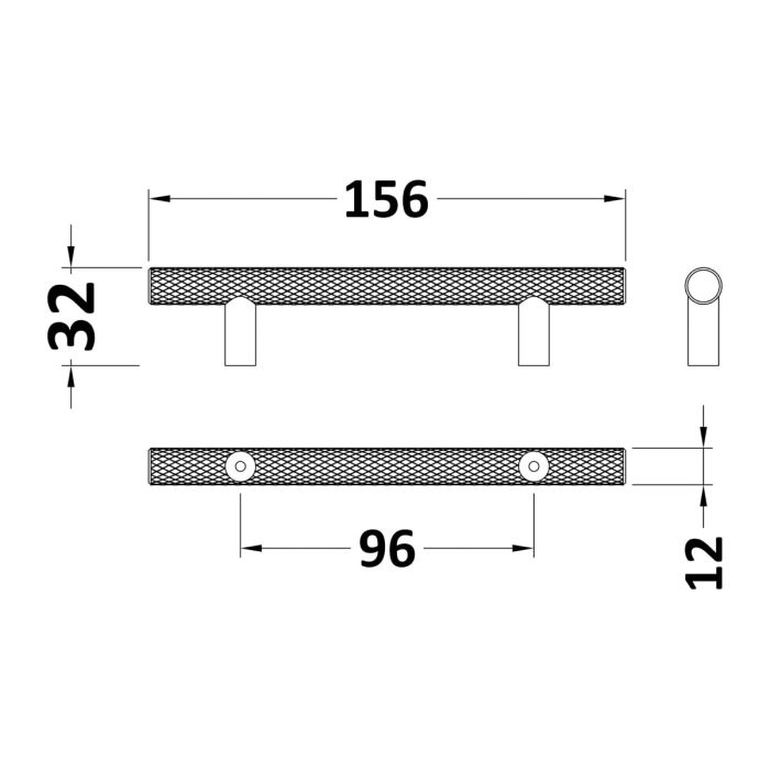 Dezine Knurled Bar Handle, Chrome, 96mm Centres