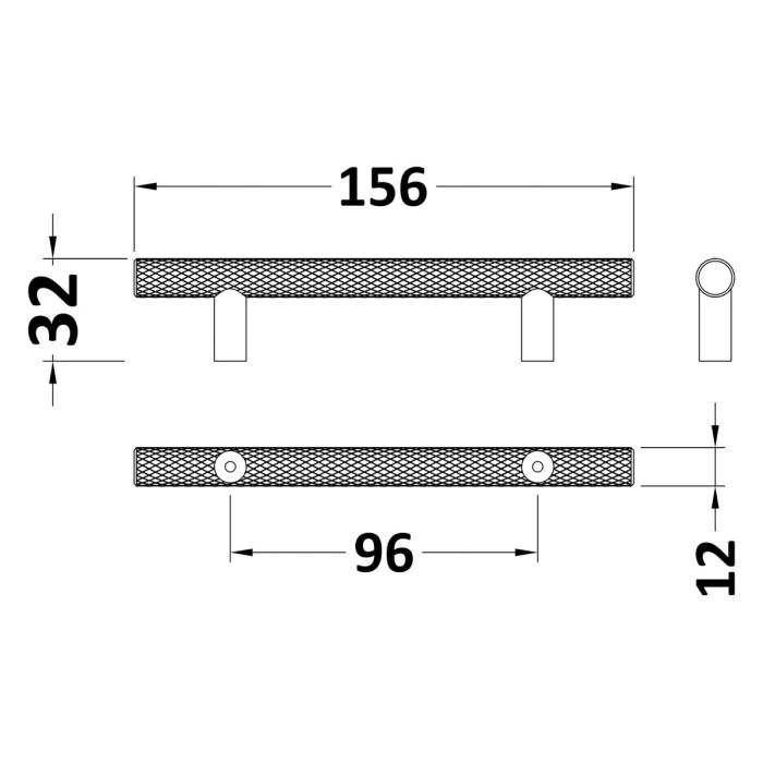 Dezine Knurled Bar Handle, Matt Black, 96mm Centres