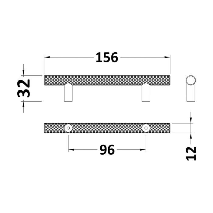 Dezine Knurled Bar Handle, Brushed Brass, 96mm Centres