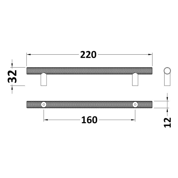 Dezine Knurled Bar Handle, Chrome, 160mm Centres