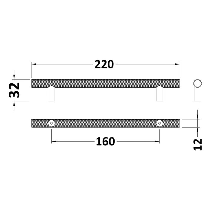 Dezine Knurled Bar Handle, Matt Black, 160mm Centres