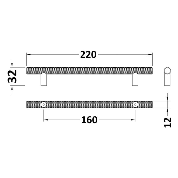 Dezine Knurled Bar Handle, Brushed Brass, 160mm Centres