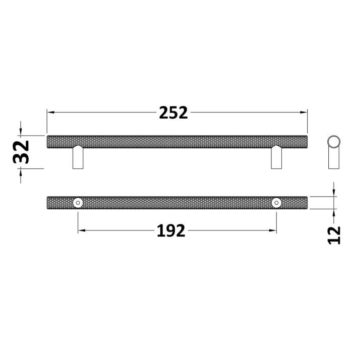 Dezine Knurled Bar Handle, Matt Black, 192mm Centres