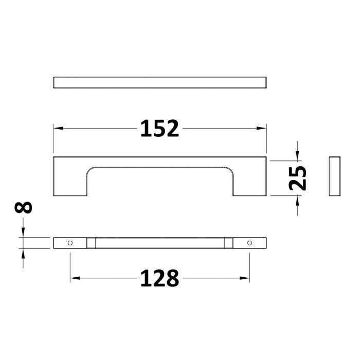 Dezine Slimline Square Handle, Chrome, 128mm Centres