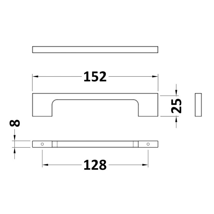 Dezine Slimline Square Handle, Matt Black, 128mm Centres