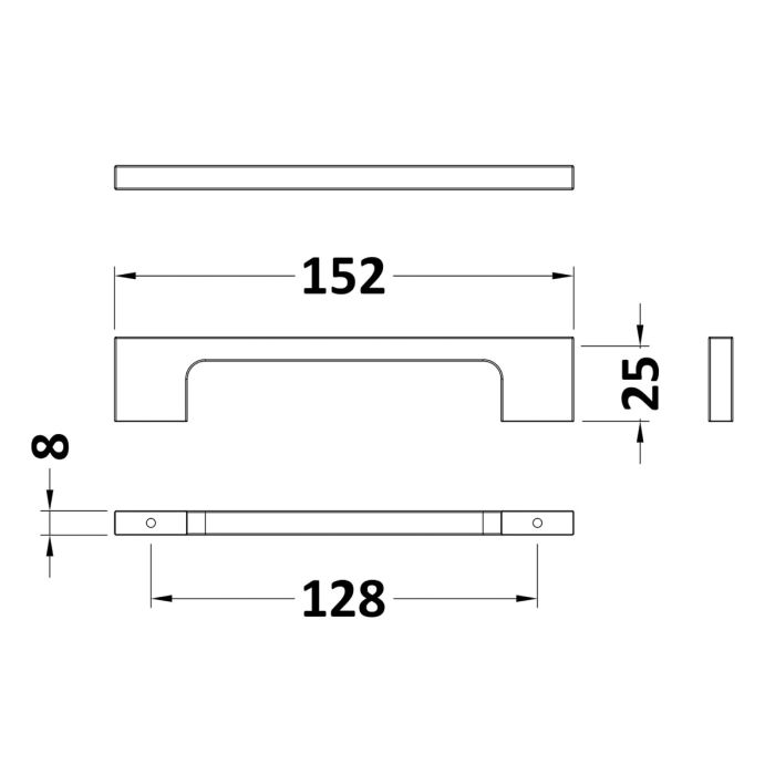 Dezine Slimline Square Handle, Brushed Brass, 128mm Centres