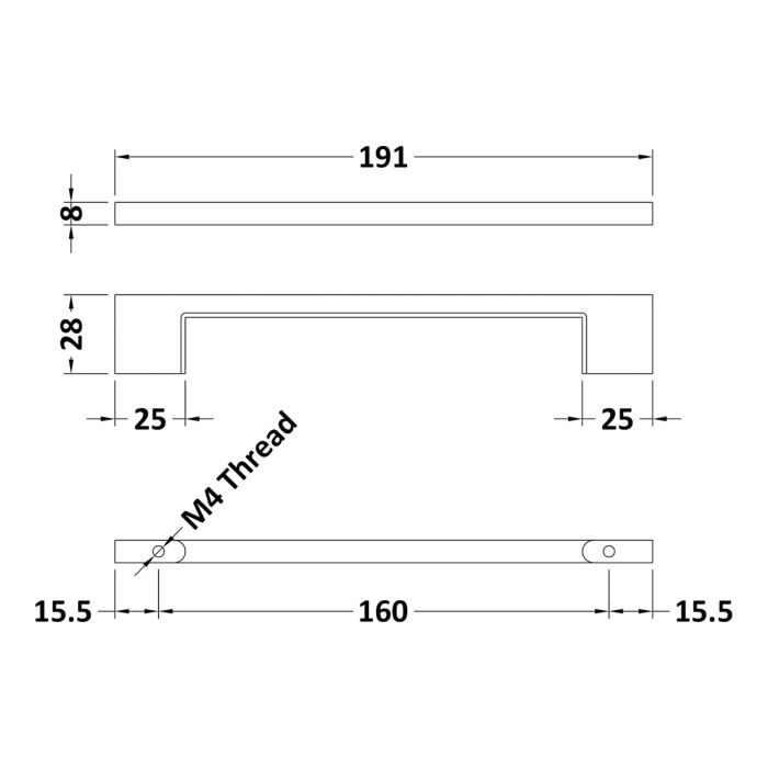 Dezine Slimline Square Handle, Chrome, 160mm Centres