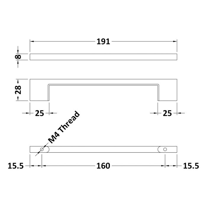 Dezine Slimline Square Handle, Brushed Brass, 160mm Centres